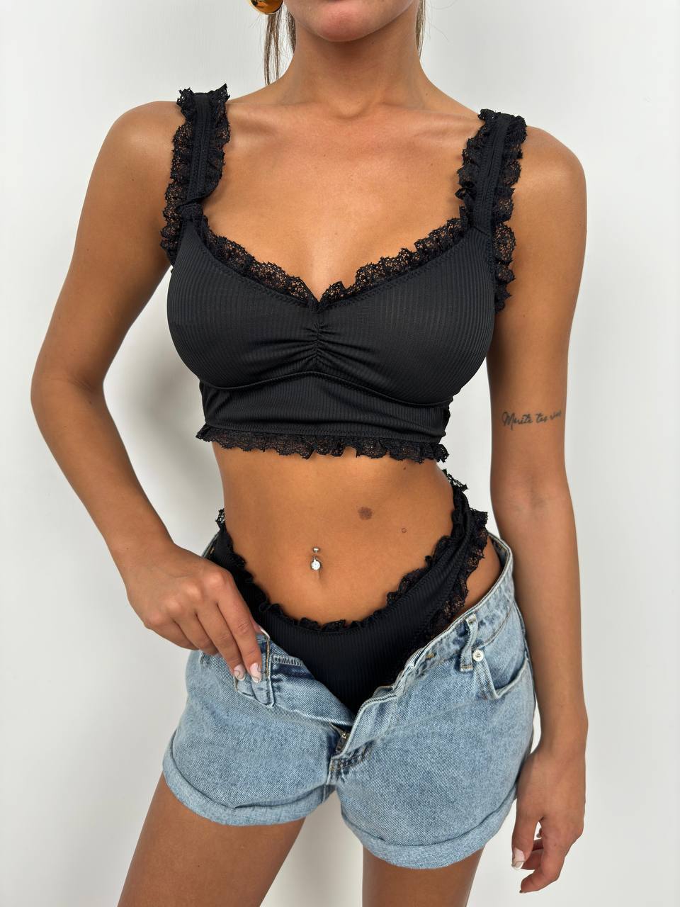 Lace Detailed Top Black