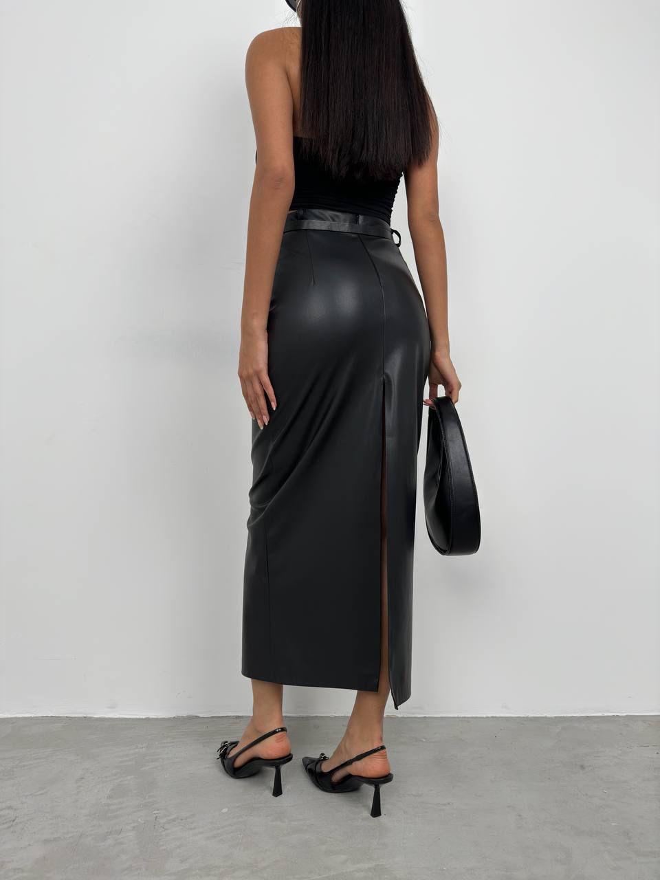 Leather midd length skirt