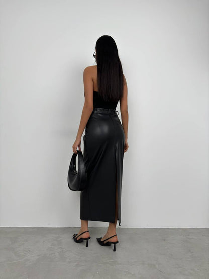 Leather midd length skirt