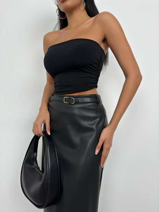 Leather midd length skirt